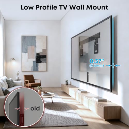 Ultra Slim TV Wall Mount for 43-100 inch, Weight Max 165 lbs | 0.37'' low profile TV Wall Mount, for Flat & Frame TV, VESA 200 x 200 - 800 x 600 mm, Flush to Wall - size: 43-100''