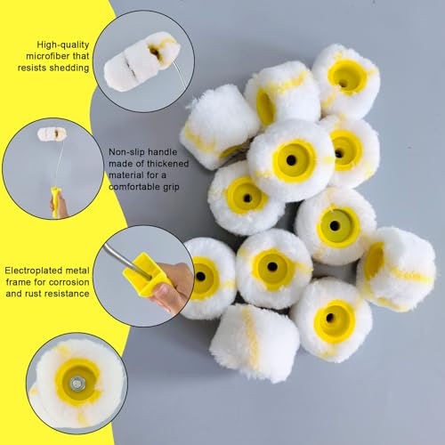 12 Pack 3-Wheel Mini Pipe Paint Roller w/Frame & Wrench for Pipes & Curves - color: 14 pcs