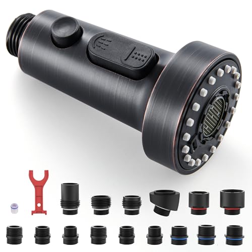 J-HVA Pull Down Kitchen Faucet Sprayer Head Replacement, Oil Rubbed Bronze | 3 Function, 15 adapters, Pull Out Sink Sprayer Replacement Nozzle Part, Kitchen Faucet Head Hose Spray Tap Spout - color: Oil Rubbed Bronze
