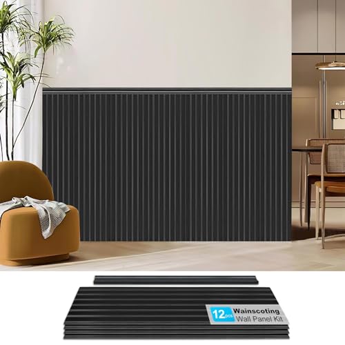 Art3d Beadboard Wainscoting Wall Panel Kit, 37.8 x 9.84 Inch, Matte Black | 12-Piece Panels + 4 Edge Trims, 31 Sq.Ft. Coverage, Lightweight, Water-Resistant, Easy to Trim, for Living Room, Bedroom - color: Matte Black