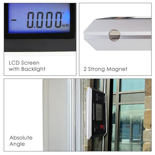 Digital Angle Finder Magnetic Protractor Inclinometer Angle Level Meter Tool Digital Protractor Bevel Gauge for Woodworking, Table Saw, Construction V-Groove 0~360 degree with Backlight