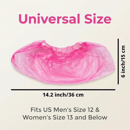 50Pairs/100PCS Disposable Plastic Anti-Slip Shoe Covers- Overshoes Carpet Protection Floor Protectors (Pink)