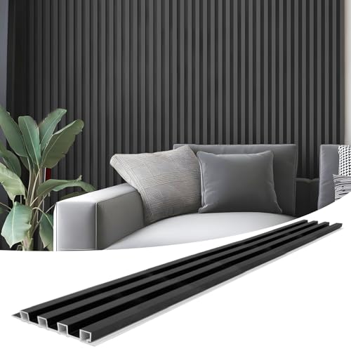 Art3d 96 x 6 Inch WPC Wood Diffuser Slat Wall Panel, 8-Pack, Matte Black - color: Matte Black, size: 96*6