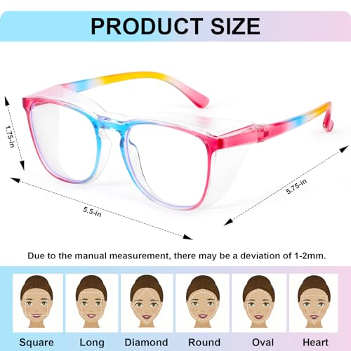 OXG 3 Pack Stylish Safety Glasses, ANSI Z87+ Anti Fog Safety Goggles Blue Light Blocking Protective Eyewear for Nurses - color: Rianbow+clear+purple