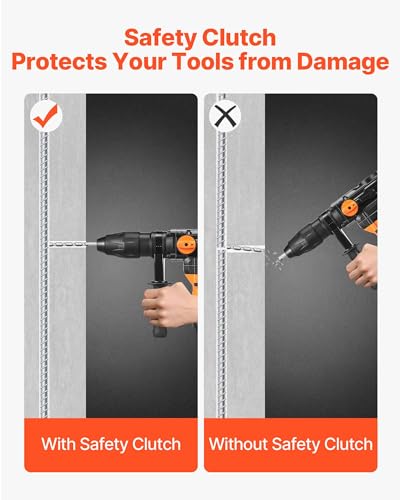 VEVOR 1-9/16 Inch SDS-Max Rotary Hammer Drill, 13Amp Corded Drills, Heavy Duty Chipping Hammers w/Vibration Control & Safety Clutch, Electric Demolition Hammers Variable Speed, Power Tool For Concrete - size: 1-9/16 in