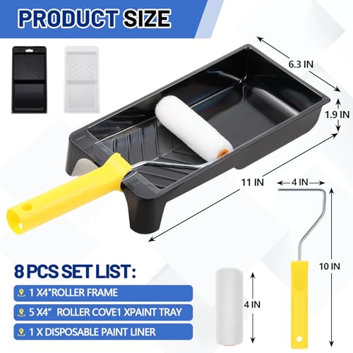 Menkxi 32 Pack 4 Inch Paint Roller Kit Including 4" Mini Small Foam Roller Covers Frame Tray and Liner for Painting Staining Results Home DIY Crafts Holiday Party