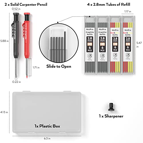 Nicpro Metal Mechanical Pencils Set 0.5 & Solid Carpenter Pencil for Architect, Engineering