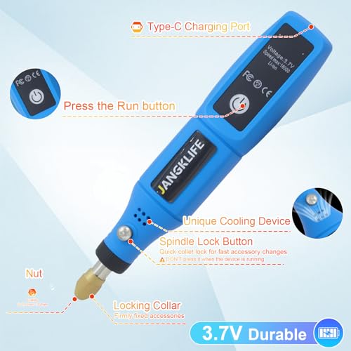 Cordless Rotary Tool, 3.7V Mini Rotary Tool Kit with 31 Accessories, 3-Speed Adjustment - Lightweight & Portable - Ideal for Polishing, Sanding, Grinding, Drilling, and DIY Crafts(blue)