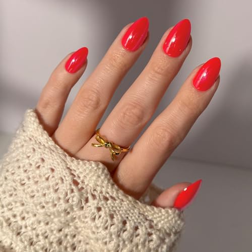Glamnetic Press On Nails - Short Almond, Glazed Fake Nails 30 Pc Full Kit - color: 3X - Red Flag