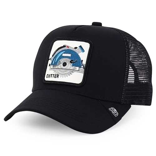 Trendy Apparel Shop 5 Panel Structured Tool Theamed Design Trucker Cap - color: Cutter Black