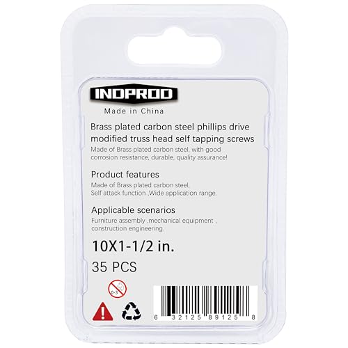 INDOROD #10 x 1-1/2" Phillips Truss Head Wood Screws, Modified Truss Head Sheet Metal Screws Self Tapping Screw, Brass Plated Carbon Steel, Self Tapping, 10 x 1-1/2 Inch, 35 PCS - size: #10 x 1-1/2"
