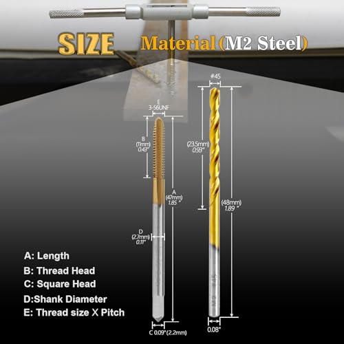 3-56 UNF Tap and #45 Drill Bit Set,M2 HSS Threading Drill and Tap Set - size: 3-56 UNF Tap & #45 Drill