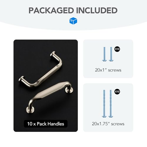 HOME EDIT Brushed Nickel Solid Cabinet Handles & Pulls 3 Inch 10 Pack - color: Brushed Nickel, size: 3 inches Hole Center