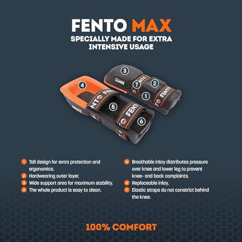 FENTO MAX | Extra Long Knee Pads for Men | Heavy duty Knee Protection with Adjustable Straps | Comfortable Knee Pads for Flooring, Constructions Works, Roofing, and Landscaping