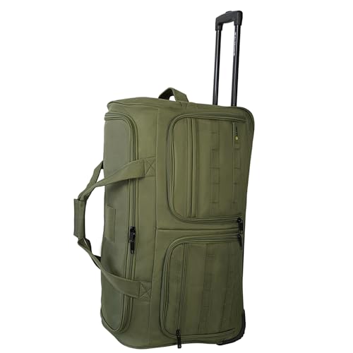 US Army ROMEO 28-inch Large Tactical Duffel Bag with Wheels | Heavy Duty Material, Molle Webbing, Water Resistant Military Rolling Bag for Travel, Deployment, and Camping - Tactical Green - color: Tactical Green, size: 28-inch