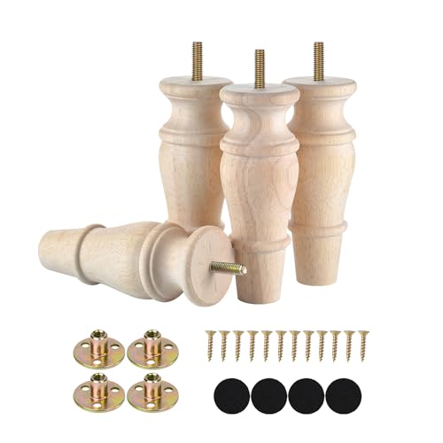 Michanco Wooden Furniture Legs 6 Inch Set of 4 Unfinished Replacement Parts for Couch Sofa Chair Ottoman Cabinet - size: 6 Inch Unfinished