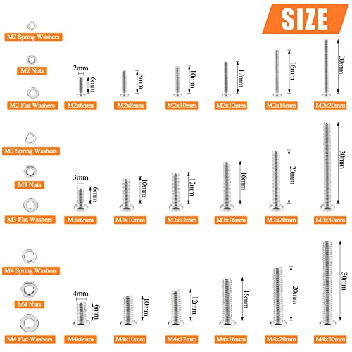 HELIFOUNER 1500 Pieces M2 M3 M4, 304 Stainless Steel Phillips Pan Head Machine Screws Bolts Washers Nuts Hardware Assortment Kit - style: Phillips Pan Head