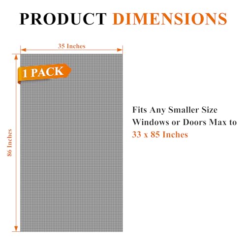 MAGZO Pet Proof Window&Door Screen Replacement Mesh, 35" W x 86" L, Black - color: Black, size: 35"W x 86"L