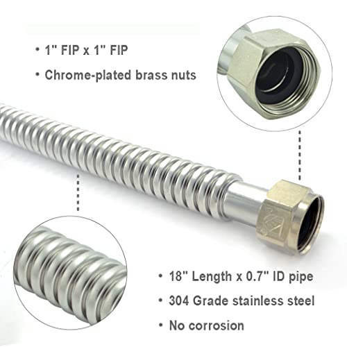 TTFLEX 18" Water Softener Flex Hose 1" x 1" FIP Connector, 0.7" ID, 2Pack - size: 1" FIP x 1" FIP, 18" (0.7" ID)