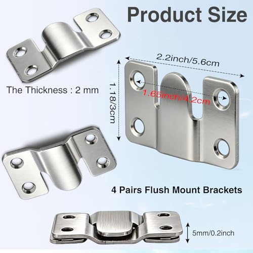 Flush Mount Brackets 6 Pairs Heavy Duty with Screws- 66lb Interlocking Hangers for Picture Frames, Headboard & Furniture, Stainless Steel Seamless Wall Mount Hardware (56x30mm) (Silver)
