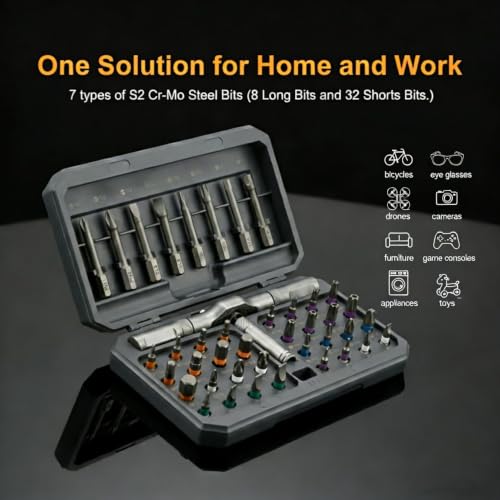 42 in 1 Magnetic Ratchet Screwdriver Set With T-Handle, Grey - color: Grey, size: 42 In 1