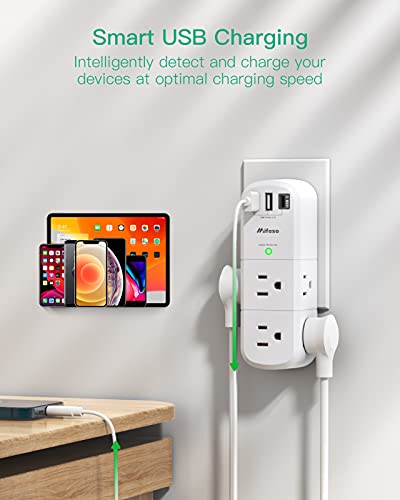 Outlet Extender with Rotating Plug, 6 AC Multi Plug Outlets 3 USB Ports - color: White, size: 2A1C, 2-pack