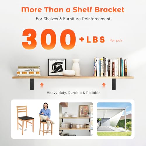 Shelf Bracket 8 Pack 5" Lx4 H 5mm Thick Heavy Duty Black L Brackets - color: Black-8pack, size: 5"Lx4"Wx1.5"W