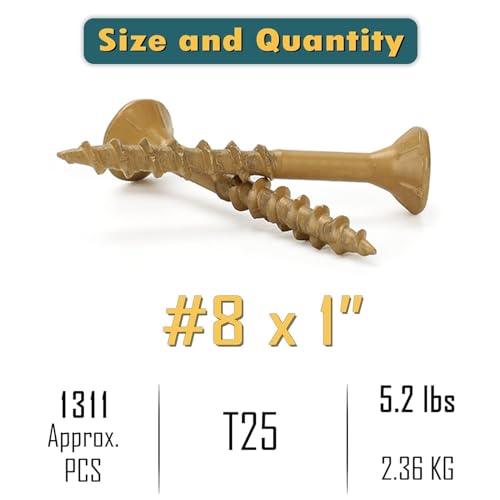 WELLOCKS #8 x 1 in Tan Deck Screws, 5.2 lbs with T25 Bit - size: #8×1", style: 5.2LBS Tan