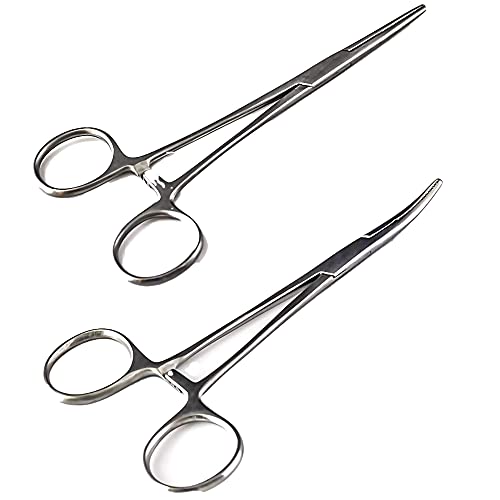SURGICAL ONLINE 2-Piece Curved & Straight 5" Hemostat Set - Stainless Steel Locking Tweezer Clamps - Ideal Hemostats for Nurses, Fishing Forceps, Crafts and Hobby - size: 5"