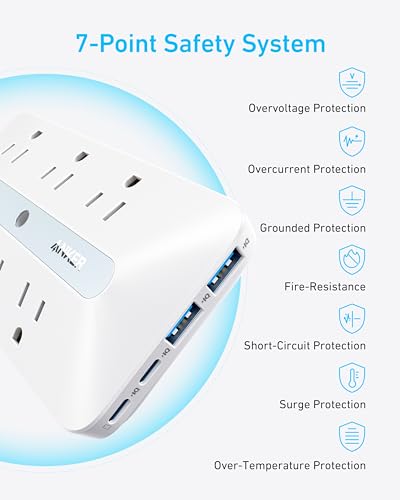 Anker Outlet Extender, 10-in-1 Power Strip with 300J Surge Protector, 6 AC