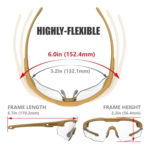 HTS HUNTERSKY Ballistic Tactical Shooting Glasses ANSI Z87+ UV400 Protective Eyewear - color: Khaki Clear