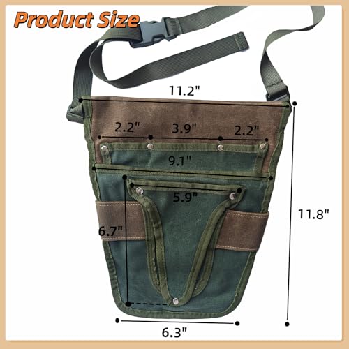 Gardening Tool Pouch for Waist, Hands-Free Canvas Tool Belt with 6 Pockets – Adjustable Waist Apron for Gardening Tools (Gardening Tools NOT Included)-Green - color: Army Green