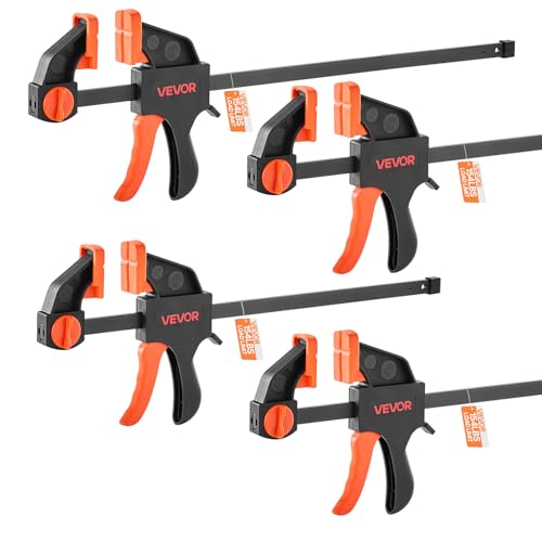 VEVOR Bar Clamps for Woodworking, 2-Pack 12 inch and 2-Pack 6 inch, One-Handed Clamp/Spreader, Quick-Grip F-Clamp with 154 lbs Load Limit, Premium Plastic and Steel, for Woodworking Metal working - size: 12"(4 Pack), style: Quick Grip