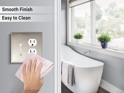 Henne Bery Soft Modern Decorative Wall Plate Switch Plate Outlet Cover (Toggle/Duplex, Satin Nickel) - style: Toggle/Duplex