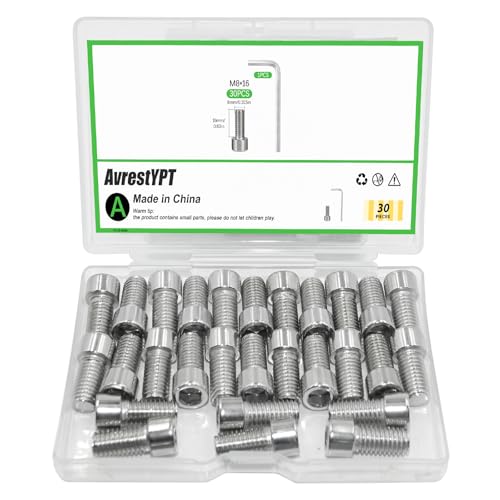 30 Pcs M8 x 16mm Stainless Steel Allen Socket Head Cap Screws, Full Thread Metric Fasteners, Bright Finish for Automotive & Machinery Use - size: M8x16mm-30Pcs