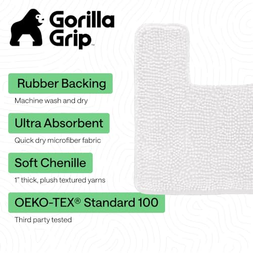 GORILLA GRIP Chenille Bath Rug Mat for Square Toilet Base, 24x19 White - color: White, size: 24" X 19" Square Contour