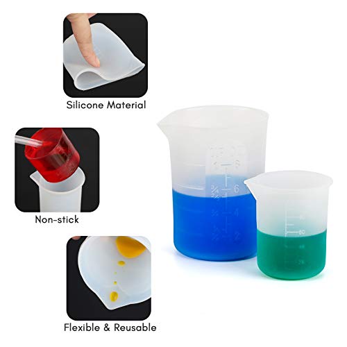 Gartful 16PCS Silicone Measuring Cups Set, Resin Casting DIY Tool Kit, 2PCS 250ml Large Pouring Cups, 4PCS 100ml Reusable Measurements Cups, 4pcs Mixing Cups, 2PCS Large and 4 Smaller Stir Sticks - size: Large-250ml*2+100ml*4+mini size*4+stir stick*6