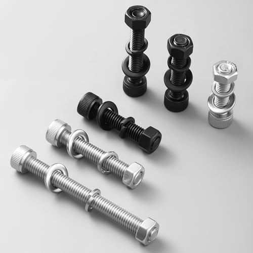 (30 Sets) M5 x 60mm Hex Socket Head Cap Screws Bolts and Nuts, Flat & Lock Washers Kits, 12.9 Grade Alloy Steel, Allen Socket Drive,Black Oxide Finish, with Hex Spanner - size: M5x60mm