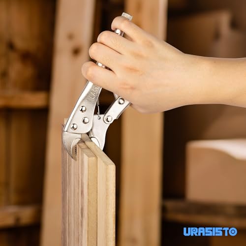 URASISTO 7-Inch Locking Pliers, Curved Jaw Locking Pliers with Wire Cutter, Fit for Clamping Twisting Welding