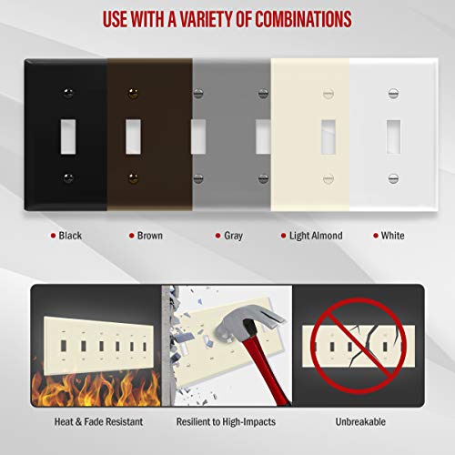 ENERLITES Six Gang Light Switch Wall Plate, Toggle Switch Plate, Glossy, 6-Gang Mid-Size 4.88" x 12.22", Unbreakable Polycarbonate Thermoplastic, 8816M-LA, Light Almond - color: Light Almond, size: Mid-Size