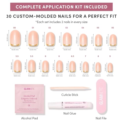 Glamnetic Press On Nails - Short Round, Glossy Fake Nails 30 Pc Full Kit - color: 1C - Goal Digger