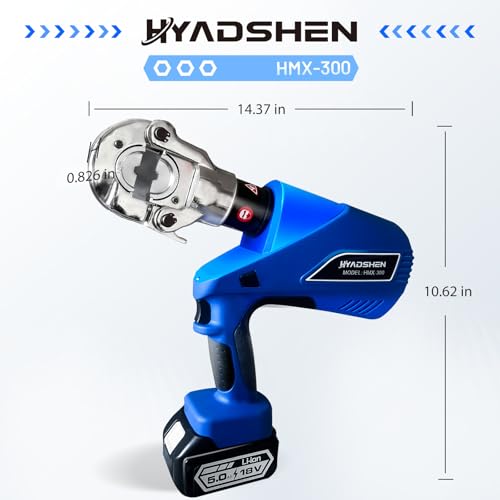 Electric Hydraulic Cable Lug Crimper Pliers Rechargeable Crimping Tool 6 Ton Electrical Terminal Cable Wire Fiber Crimper Kit with 11 Dies (HMX-300)