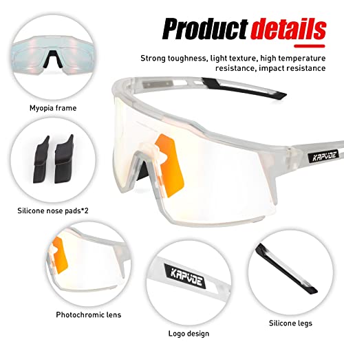 KAPVOE Photochromic Cycling Glasses Clear Mountain Bike Glasses K9022 - color: Transparent-photochromic-red