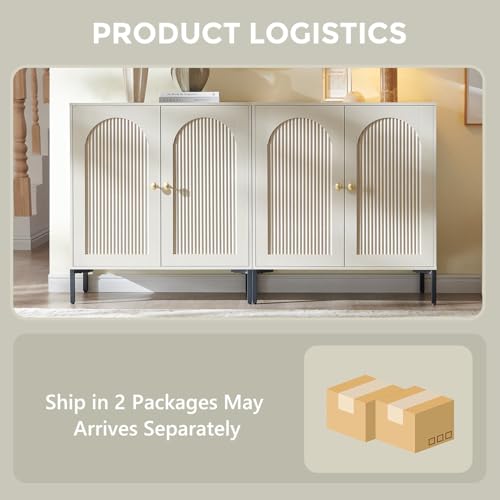 IFGET 61.75" W Modern Arched Sideboard Buffet Cabinet with Storage, Cream - color: Cream, size: 2 Pieces
