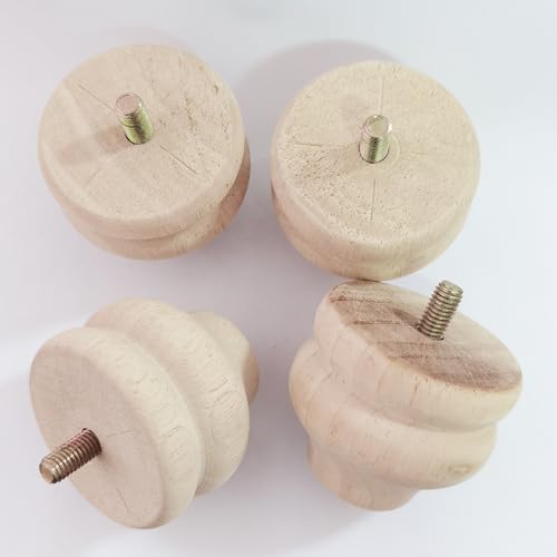 2 Inch Wooden Furniture Legs, Solid Wood Unpainted Replacement Furniture Legs, Cabinet Legs/Desk/Sofa/Bookcase Bun Feet, DIY Wooden Round Legs with Mounting Plate & Screws Set of 4 - size: 2 Inch B