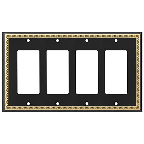 Pearled Frame Decorative Wall Plate Switch Plate Outlet Cover (Quad Decorator, Black & Dark Golden) - style: Quad Decorator