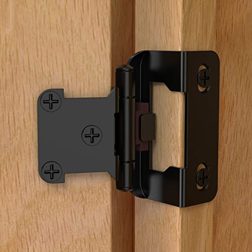 Chibery 10 Pack | 1/2 inch Overlay Semi Partial Wrap Around Cabinet Hinges, Self Closing Face Frame Variable Decorative Replacement, Kitchen Hardware, with Screw & Quiet Bumper (Matte Black) - color: Matte Black