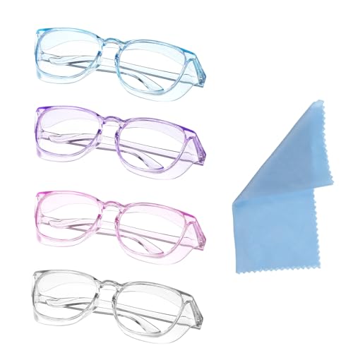 Ptwola Clear Safety Glasses Nurses Goggles Protective Eyewear Lab Goggles Side Protect and Clean Cloth Assistant Accessories - color: Blue, Pink, Transparent, Purple