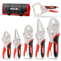 Vice Grips Pliers Set, 6-Piece Locking Pliers Set, 6-1/2”&9-1/2” Long Nose Locking Pliers, 5”, 7” and 10” Curved Jaw Vise Grip Pliers, 6” C-clamp with Rolling Pouch