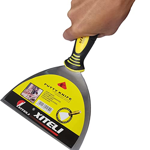 Putty Scraper, 6" Stainless Steel Putty Knives with Plastic Ergonomic Handle for Taping Paint Wall Floor Tile, Metal Spackle Tools Knife,Remover for Wood, Wallpaper Scraper (6") - size: 6"